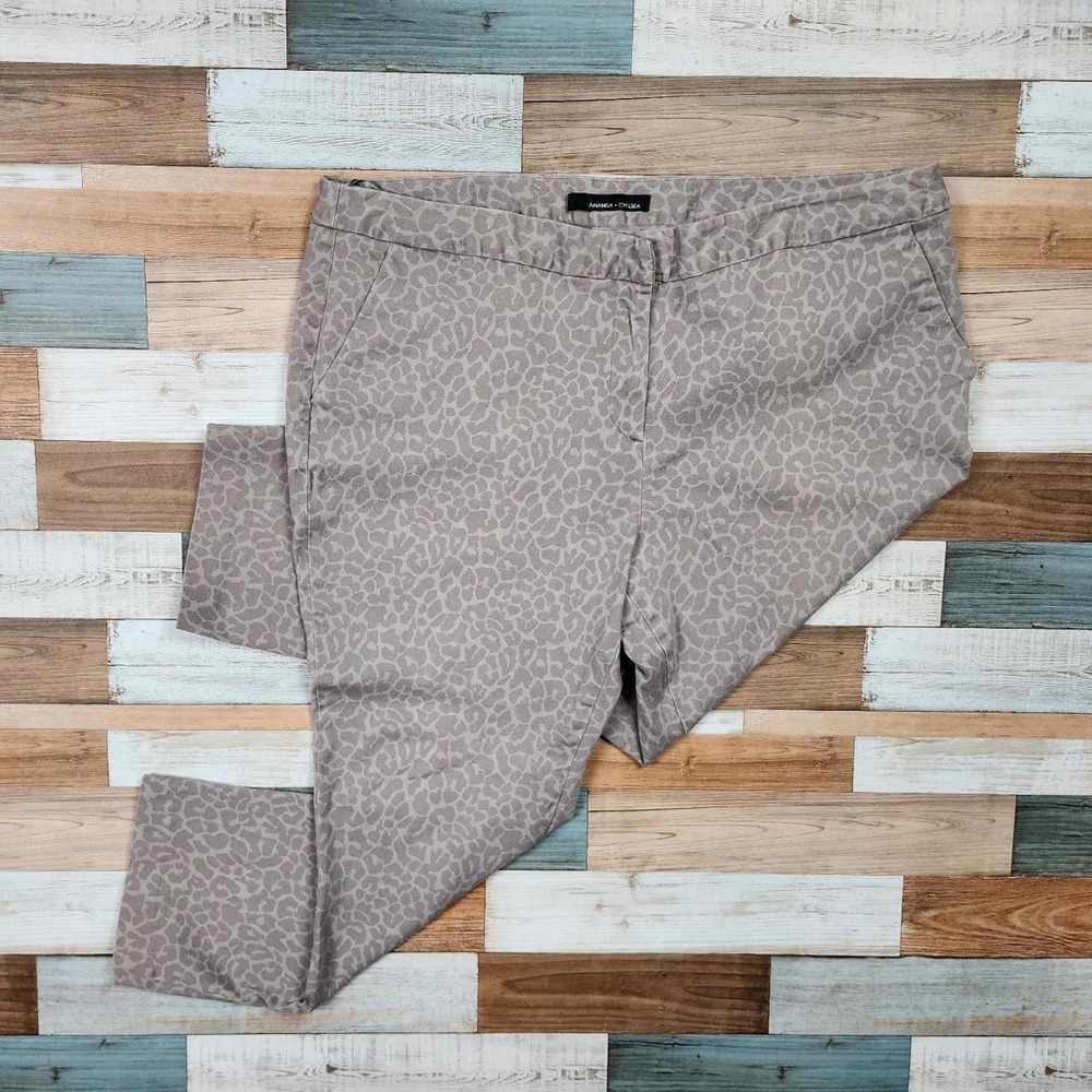 Amanda + Chelsea Womens Plus 20W Leopard Print Ankle Pants Taupe Grey Animal
